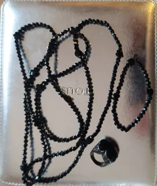 Conjunto Tous: Collar, Pulsera y Anillo Ónix Plata