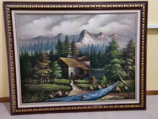 Quadro ad ilio paesaggio montano con baita