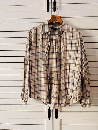 Camisa de cuadros Cortefiel beige y marrón