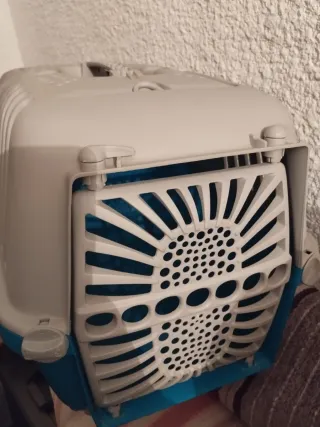 Transportín perro/gato pequeño azul y blanco