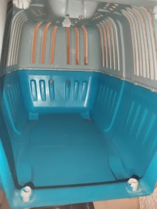 Transportín perro/gato pequeño azul y blanco