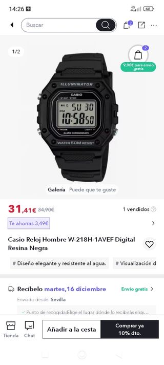 Reloj Casio W218H Negro