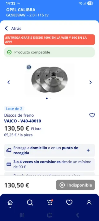 Discos de frenos traseros Opel Calibra