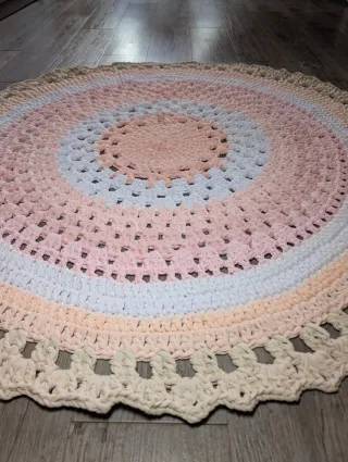 Alfombra Ganchillo Trapillo 110cm Beige/Rosa