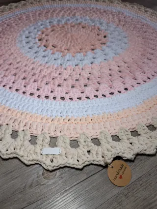 Alfombra Ganchillo Trapillo 110cm Beige/Rosa