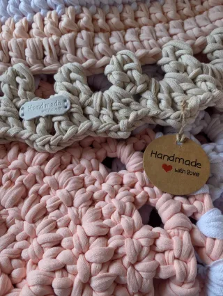 Alfombra Ganchillo Trapillo 110cm Beige/Rosa