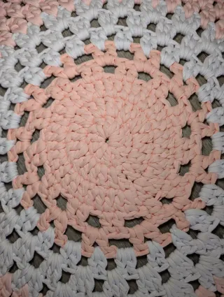 Alfombra Ganchillo Trapillo 110cm Beige/Rosa