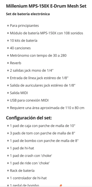 Batería Electrónica Principiantes Millenium MPS-15