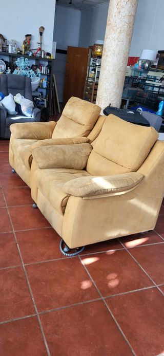 Poltrona relax convertibile in tessuto beige/giallo
