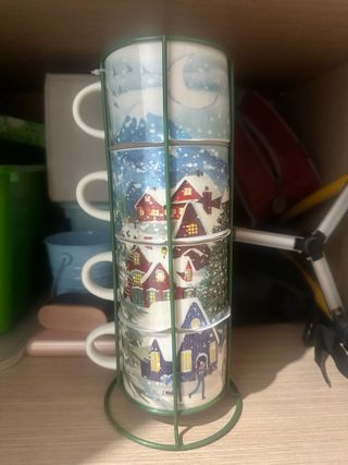 4 Tazas Apilables Paisaje Invierno Navidad