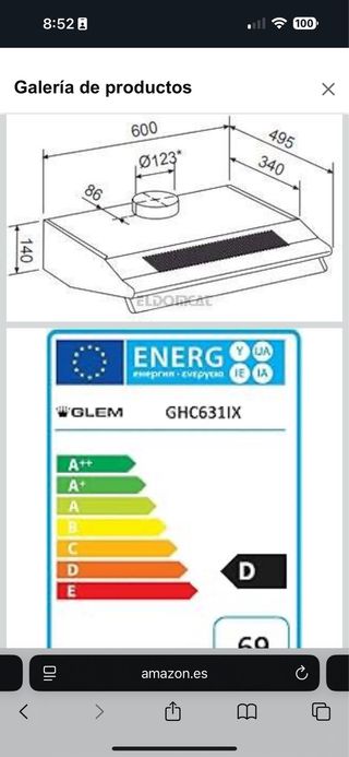 Campana extractora GLEM GHC631IX
