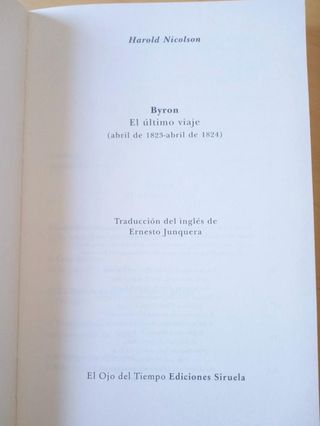 BYRON EL ULTIMO VIAJE HAROLD NICOLSON
