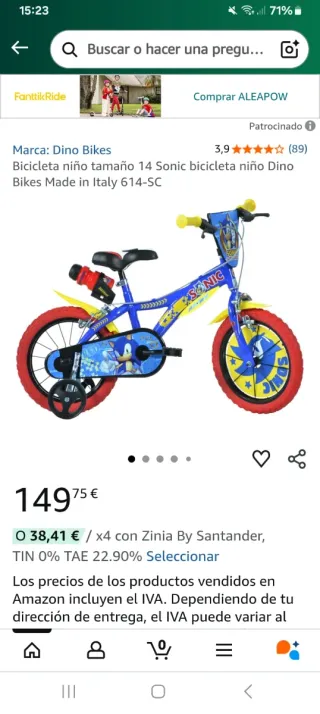 Bicicleta infantil Sonic