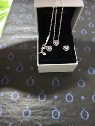 Pendientes y Collar Corazón Rosa