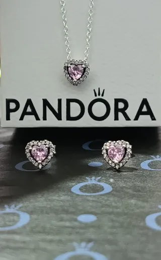 Pendientes y Collar Corazón Rosa