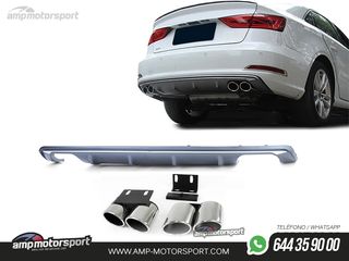 DIFUSOR TRASERO DOBLE IMPRIMADO CON COLAS PARA AUDI A3 8V SEDAN/CABRIO 2012-2016
