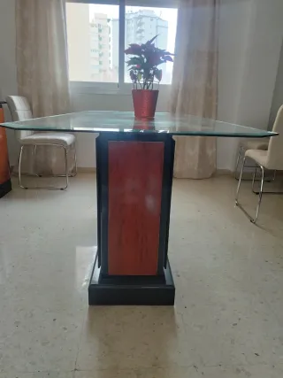 Mesa de centro cristal y madera