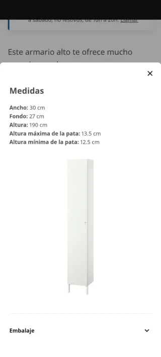 Armario Alto Ikea NYSJÖN Blanco 30x190 cm