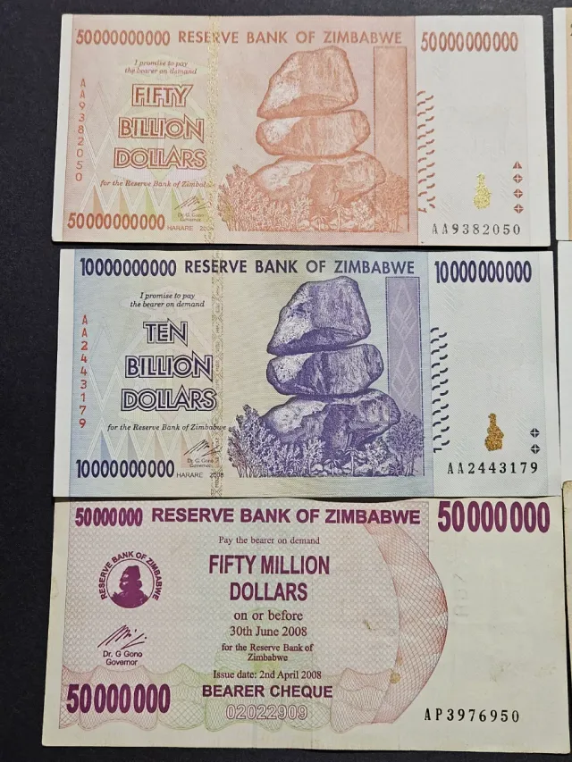 Lote de 6 Billetes de Zimbabue – Hiperinflación