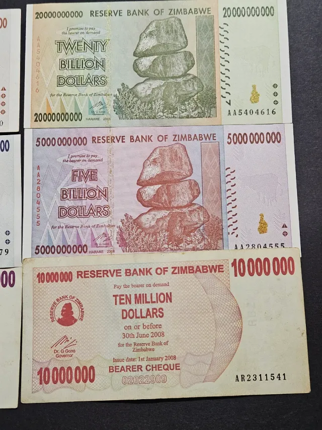 Lote de 6 Billetes de Zimbabue – Hiperinflación