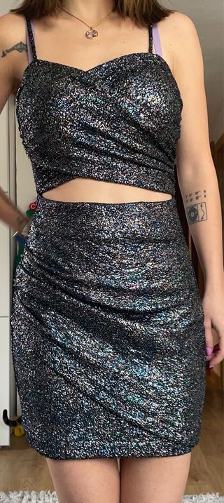 Vestido fiesta Zara Talla XS/S Negro Multicolor