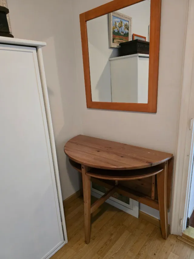 Mesa plegable madera maciza y espejo