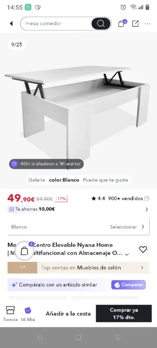 Mesa de centro elevable madera blanca