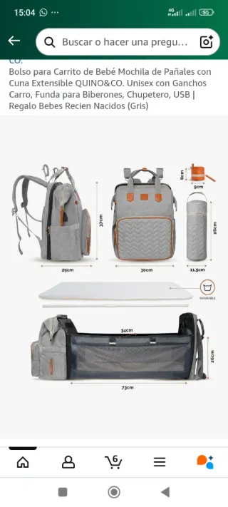 Mochila Pañales Cuna Extensible Gris