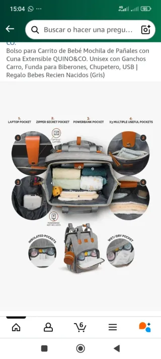 Mochila Pañales Cuna Extensible Gris