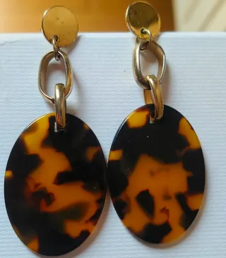 Pendientes largos tortuga y oro