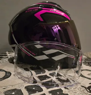 Casco Moto Nero Rosa Visiera Viola
