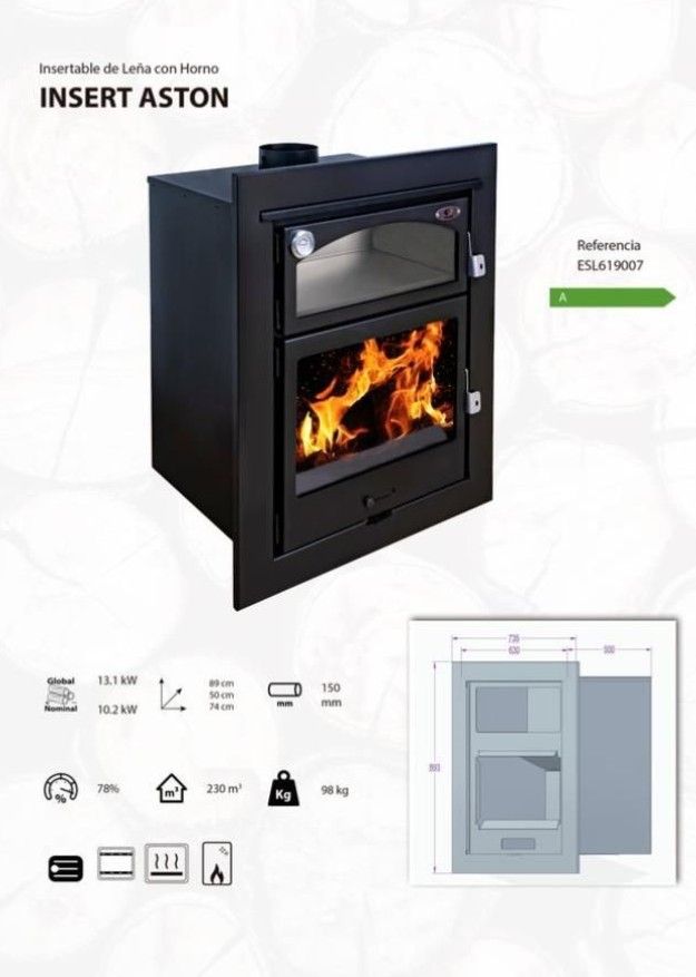 Estufa Insertable de leña Aston con Horno MAD2009