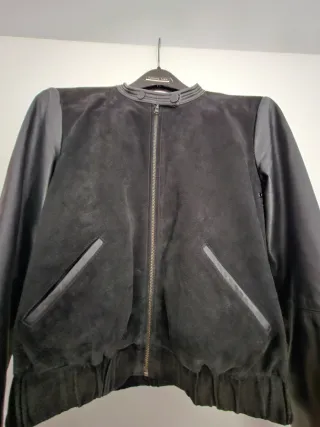 Chaqueta cuero y ante negra