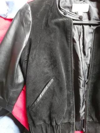 Chaqueta cuero y ante negra