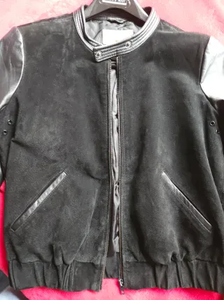 Chaqueta cuero y ante negra
