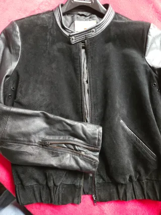 Chaqueta cuero y ante negra