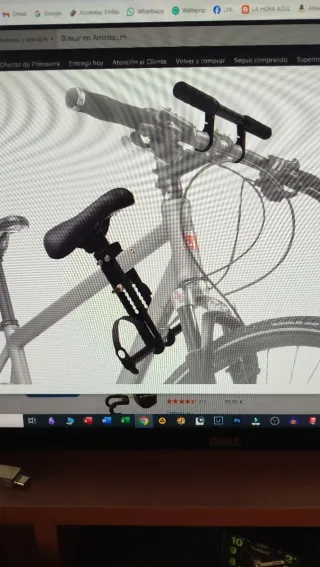 Sillita bici infantil con sus accesorios.