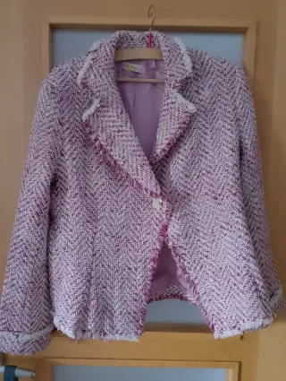 Chaqueta lana/acrílico rosa y blanco