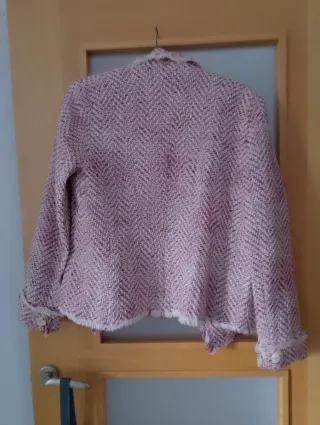 Chaqueta lana/acrílico rosa y blanco