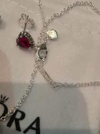 Conjunto Pandora Corazón Rojo y Plata