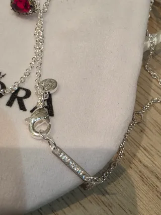 Conjunto Pandora Corazón Rojo y Plata