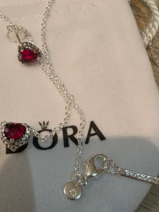 Conjunto Pandora Corazón Rojo y Plata