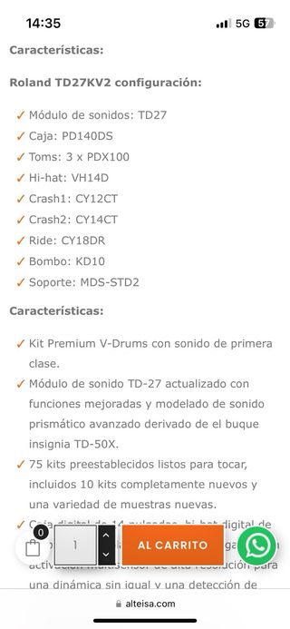 Batería electrónica Roland TD-27KV2