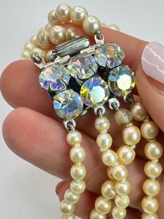Collana perle e cristalli vintage bigiotteria
