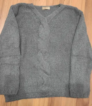 Jersey Zara punto trenzado gris