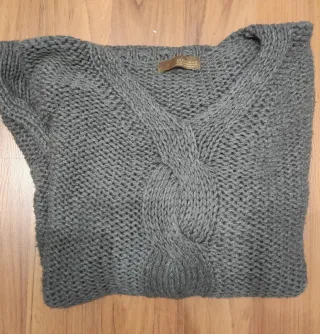 Jersey Zara punto trenzado gris
