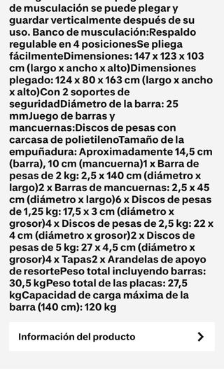 Banco musculación + 60,5 kg pesas