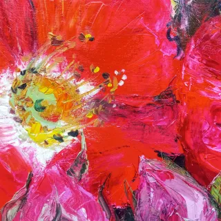 Cuadro óleo rosas rojas trazos gruesos