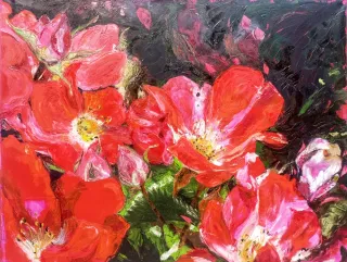 Cuadro óleo rosas rojas trazos gruesos