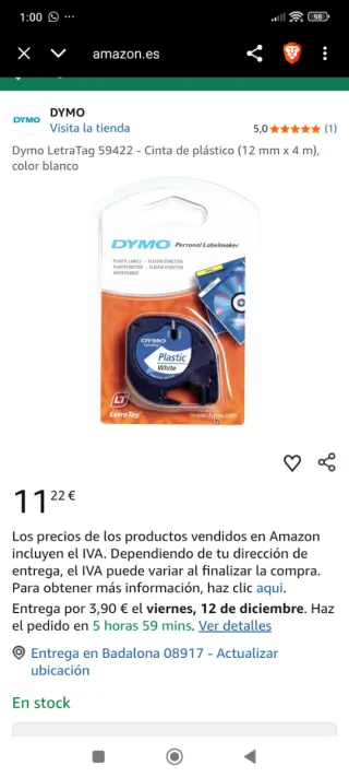 Cartucho dymo plastic
